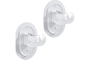 GNCLOUD 2 Pcs Curtain Pole Brackets Self Adhesive Curtain Rod Holder Drill Free Curtain Hook Curtain Rod Wall Bracket Suitable for Bathroom, Kitchen, Living Room, Hotel (Transparent)