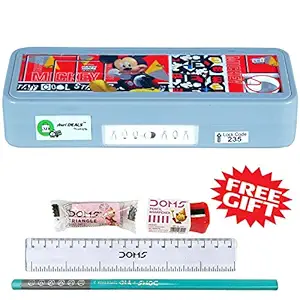 AneriDEALS Micky-Mouse Art Grey Color Plastic Puzzle Pencil Box with Puzzle Game for boy & Girls for School