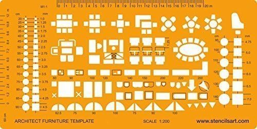 Technical Stencil - Furniture Template - Metric 1:200 - To be used with Technical Drawing Pens and Technical Drawing Pencils - Small Details - Ideal for Students, Teachers, Designers and Professional Draughtspersons