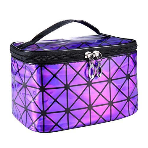 Voberry®1 Pcs Women Lady Travel Cosmetic Bag Makeup Fashion 3D laser Diamond Pattern Portable Cosmetic Bag (Purple)