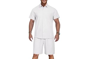 HOTIAN Herren 2 Stück Shirt Set Kurzarm Trainingsanzug Herren Freizeitanzug Sport Set Outfits Kurzarm Button Down Shirts Sommer Short Set
