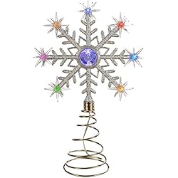 Estrella para árbol de navidad con luces LED de colores, diseño de copo de nieve