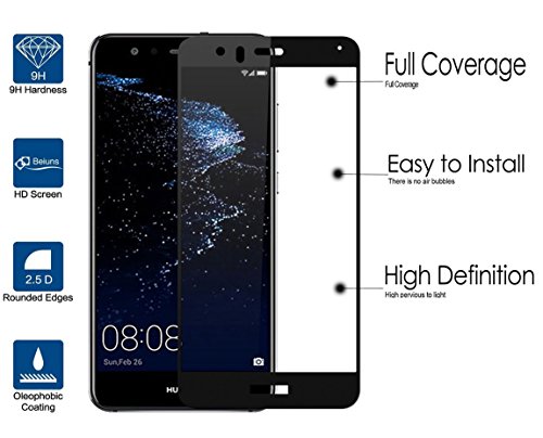 (2 Pack)Huawei P10 lite Panzerglas- 3D Premium Full Coverage Gehärtetem Glas Schutzfolie Displayschutzfolie Panzerglas für Huawei P10 lite – Schwarz - 3