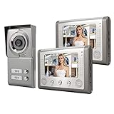 ▶ 1 unidad de cámara HD para exteriores y sistema de timbre de intercomunicación con video y pantalla de color en interiores 2pcs.Sin radiación, bajo consumo de energía, pantalla panorámica 16: 9 de alta definición real.Usted puede ver y hablar a los visitantes.