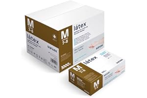 SANTEX BSPOT Guantes de Látex, Talla M - Para examen, sanitario, higiene, limpieza, alimentación, desechables y sin polvo. Caja 100 Unidades