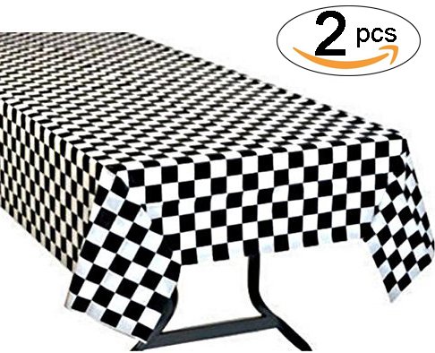 Cookey Manteles mesa Rectangular, 2 Paquetes Manteles de Plástico, Blanco y Negro Enrejado, 137 x 274cm Desechables Manteles, Restaurante de boda Banquete Decoración