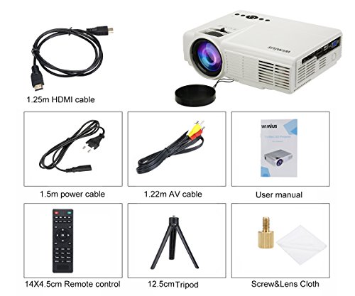 LED Projektor Mini Tragbarer Beamer Mini Projektor HD Videoprojektor Multimedia Heimkino Video Projektor mit HDMI Kabel unterstützt AV/ VGA/ USB/ SD/ HDMI WIMIUS(T3 weiß) - 2