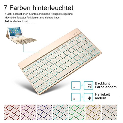 kvago iPad Air Tastatur Schutzhülle Hintergrundbeleuchtung + HD Displayschutzfolie + Eingabestift Aluminium-Finish Kunststoff Hartschale Kabellose Bluetooth-Tastatur Folio Case Smart Cover für Apple iPad Air Tragetasche Fall mit Tastatur 7 Farben Hintergrundbeleuchtung Schlüssel schwarz Detachable Keyboard Case Fashion Style – Black - 2