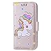 Produktbild iPod Touch 5 / Touch 6 Hülle, Chreey Niedlich [Regenbogen Einhorn] Glitzer Handyhülle Premium PU Leder Tasche Flip Wallet Cover mit Standfunktion Kartenfach Schutzhülle [Gold]