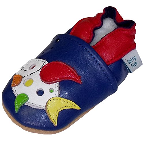 Soft Leather Baby boy Shoes with Suede Soles by Dotty Fish Blue Multi Coloured Dotty Fish design - 6-12 months