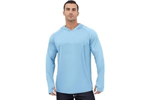 YOSUWOAI T-shirt anti-UV pour homme UPF 50+ - Protection solaire - À manches longues - Avec capuche - Séchage rapide - Pour la pêche, la randonnée, l'extérieur - Léger et respirant - Vêtement de sport