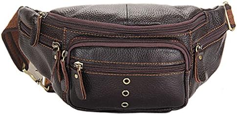 Multiple Pockets Genuine Leather Fanny Pack Waist Bags, Large Men Women Hip Pack Daypack for Hiking Travel, Brown.