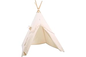Rainbow Kids Tipi Zelt für Kinder | Baumwollsegeltuch Tippi Kinderzelt, Mehrere Muster und Farben mit und ohne Spielzubehör für Outdoor- und Indoor-Kinderspaß (Beiger Wolf, ohne Zubehör)