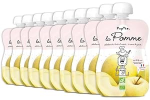 POPOTE - Compote de Pommes Bio - Dès 4/6 mois - Gourde Individuelle 120g - Recette Simple, Lisse - Première Découverte Fruit - Dessert, Gouter - Format Pratique à Emporter - Pack Familial 10 x 120g