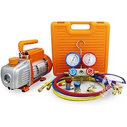 BACOENG 3 CFM Pompe à vide et Collecteur Jauge Ensemble/ Manifold Gauge - Chauffage, Ventilation et Climatisation A/C réfrigération kit - Idéal pour R22 R134a R410A R407C
