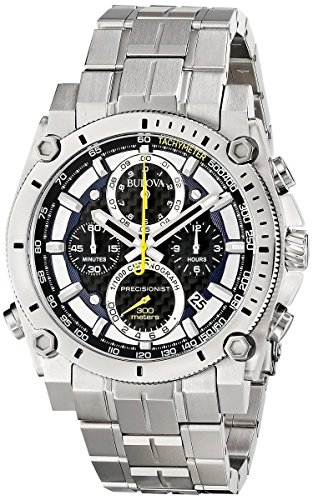 Bulova Men's Designer Chronograph Watch Stainless Steel Bracelet - Blue W/ Yellow Precisionist Wrist Watch 96G175