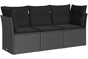 vidaXL Garten Sofagarnitur mit Kissen 3-TLG., Gartensofa mit modularem Design, Sitzgruppe für Terrasse Garten, Gartenmöbel, Modern, Schwarz Poly Rattan