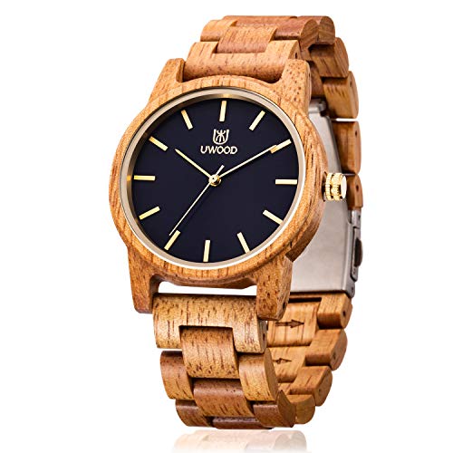 Reloj de Madera para Hombres, MUJUZE 40mm Hecho a Mano de Los Hombres Tamaño Respetuoso del Medio Ambiente Movimiento de Cuarzo Japonés Comercial Relojes de Madera en Caja de Regalo (Mango)