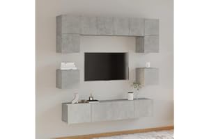 DJEKA 8pz Parete Attrezzata Soggiorno Mobili TV Soggiorno Moderni Sospesi Set di Mobili Porta TV in Legno Multistrato Grigio Cemento