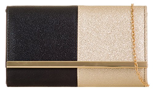 Girly HandBags Two Tone Glitter Clutch Bag -- Black Gold