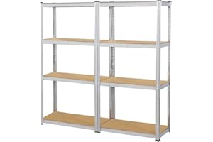 Yaheetech Lot de 2 Étagères de Rangement Charge Lourde Meuble de Garage Ratelier Cuisine Salon 80 × 40 × 160 cm Acier Galvanisé MDF Capacité de Chaque Tablette 80 kg