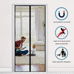 AMCER Magnetic Screen Door 80x102inch, Magnetic Mesh Screen Door, Magnetic Closure Self Sealing, Transparent Hands Free Entry Great for Pet and Kid - Black