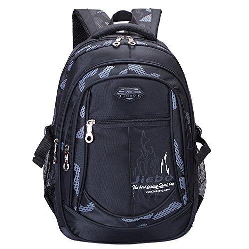 Backpack Boys School Bags Big Bookbags Durable Heavy Duty Student Kids Travel Waterproof (Black)