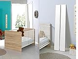 Babyzimmer Kinderzimmer komplett Set ELISA 2 in Eiche Sonoma / Weiß inkl. Umbauseiten Komplettset mit Kleiderschrank , Babybett inkl. Umbauseiten und höhenverstellbarem Lattenrost , Wickelkommode mit Wickelaufsatz und Standregal - 2