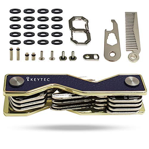 Compact Key Organizer Smart Key Holder by KEYTEC?Leather Gold Rim?Multitool Includes Bottle Opener Comb S-Clip Hook Expansion Accessory?Enhanced Frame