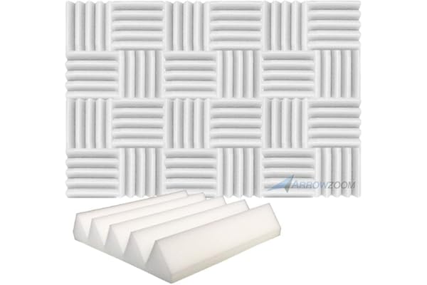 Arrowzoom 24 Panels Acustico Absorción Sonido Wedge Cuña 25x25x5cm Espuma Acústica Aislamiento Acustico Estudio de Grabación Casas Estudios Azulejos Incombustibles Insonorizados AZ1134 PERLA BLANCA
