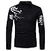 Produktbild Shirt Herren,Binggong Männer Casual Print Stand Hals Pullover Langarm T-shirt Warme Top Beiläufige Bluse Mode Sport Tops Elegant Hemd Bequemes Shirt Oberbekleidung Männer (Schwarz, XL)