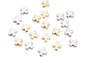 BENECREAT 20 PCS Perlina a Forma di Croce Placcato Platino e Oro Reale per Accessori Artigianali Gioiello Fai-da-Te Colore a Lunga Durata, 8x8x3mm 10 Pezzi/Colore