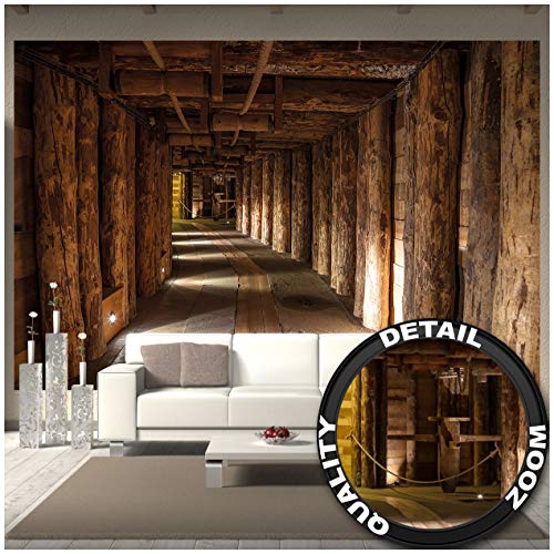 Great Art Fototapete - Salzbergwerk - Wandbild Dekoration Salzmine Wieliczka Polen UNESCO Weltkulturerbe Bergwerk Salz Mine Holz-Balken Natur Foto-Tapete Wandtapete (336 x 238 cm)