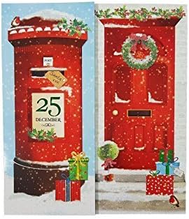 LUXURY CHRISTMAS CARDS WITH GLITTER 12 CARDS 2 DESIGNS RED DOOR &amp; RED POST PILLAR BOX