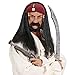 Produktbild NET TOYS Jack Sparrow Perücke Piratenperücke mit Bandana und Perlen Piraten Faschingsperücke Seeräuber Haare Schwarze Langhaarperücke Zigeuner Pirat Herrenperücke Freibeuter Karneval Kostüm Zubehör