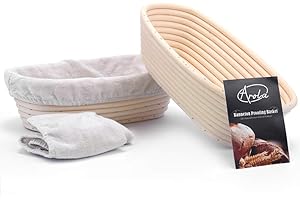 AROLA 2 Pack 25cm Canasta de pan Banneton,Canasta de Caña de Ratán Natural Tejida a Mano con tela de Lino, Suministros para Hornear para Panaderos Domésticos y Profesionales.