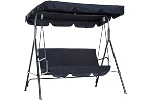 QYCSL Garden Universal Replacement Canopy Swing Seat Chair 2 & 3 Seater Sizes Waterproof/Uv Resistant Patio Hammock Cover Top Roof For Outdoor Poolside Balcony,Black,142x120x18cm
