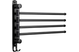 JSVER Toallero Baño,Porta Toallas 34cm con 4 Brazos de 180 ° de Rotación Toalleros Barra para Baño Acero Inoxidable con Gancho-Negro