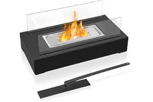 YUENFONG Kominek stołowy na bioetanol, kominek stołowy, na taras, ze stali nierdzewnej i szkła z blokadą płomienia, do użytku wewnątrz i na zewnątrz, na balkon, do salonu (typ C, prostokątny)