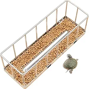 La La Pet Stainless Steel Reptile Turtle Food Water Dispenser Feeder Food Bowl Feeding Dish for Lizard Tortoise Chameleon Rectangle L