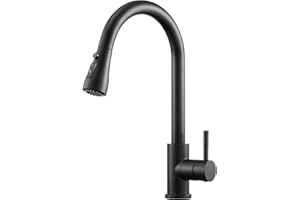 CLUHERTVY Grifo Cocina Extraible, Grifo Cocina con 3 modos de Pulverización Giratorio 360°, Grifos de Cocina Fregadero Monomando, Grifo de Cocina de Arco Alto, Acero Inoxidable 304 (Negro Mate)