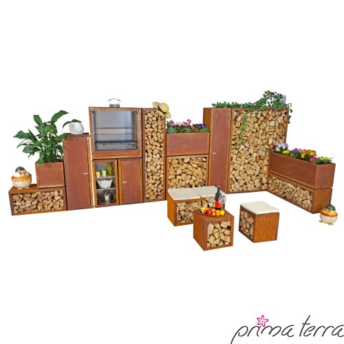 prima terra Kaminholzregal Kaminholzunterstand Brennholzregal Kaminholz Aufbewahrung Bausatz Edelrost Maße 118x118cm Tiefe 35cm - 4
