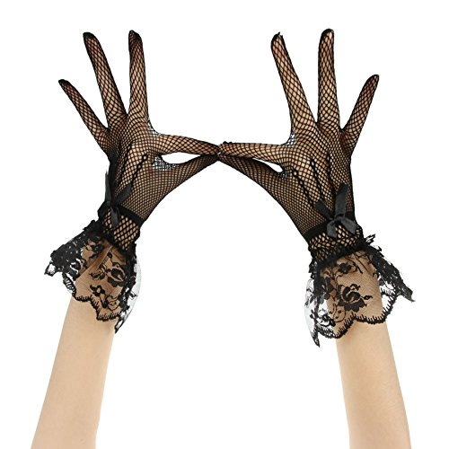 FakeFace Brauthandschuhe Fingerspitzen Handgelenk-Länge Handschuhe Brautaccessoires Spitze Fischnetz Party Abendhandschuhe für Frühling Sommer Herbst 1 Paar - 2