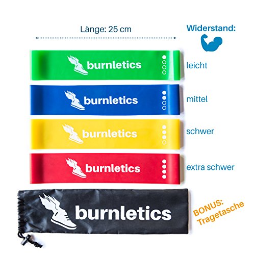 burnletics® Fitnessbänder 4er Set + Tasche + Anleitung, Loop Gymnastikbänder, Bunt, Pilates & Reha Widerstandsbänder - 2