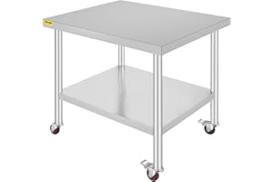 VEVOR Mophorn Mesa de Preparación de Comida Acero Inoxidable 91,5x76,2x86,4cm Tabla de Cocina Profesional Capacidad de Carga 100 kg Tabla de Trabajo de Cocina Catering Ajustable para Restaurante Escuela
