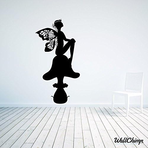 Fairy Princess Sitting On A Toadstool Wall Sticker As Pictured 50cm x 95cm Black (0105)