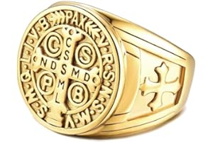 BOBIJOO Jewelry - Bague Chevalière Homme Croix Saint Benoît Protection Démon Acier Plaqué Or Brut