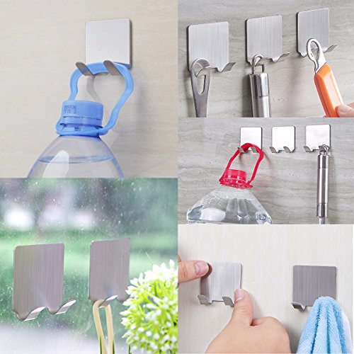 Joyoldelf 3 m Selbstklebende Haken Razor Haken Badetuch Racks für Badezimmer Küche, doppelter Haken Design, 8 Stück, Edelstahl - 5