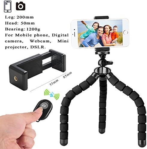 Mini iPhone Tripod Selfie Phone Tripod Stand with Universal Clip and Bluetooh Remote Control for Smartphone and Camera