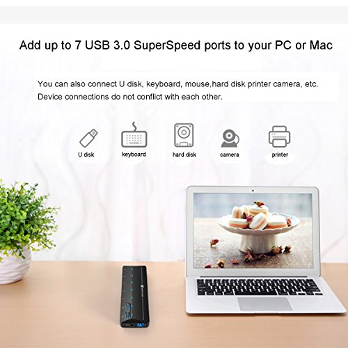 USB 3.0 Hub, ONCHOICE 6 Ports USB 3.0 + 1 QC Ladeport 1.5A Quick Charge LED-Anzeigen mit 5V/4A Netzteiladapter für MacBook,Windows Laptop, iPhone, iPad, Samsung und andere USB 3.0 kompatibel Geräten - 2